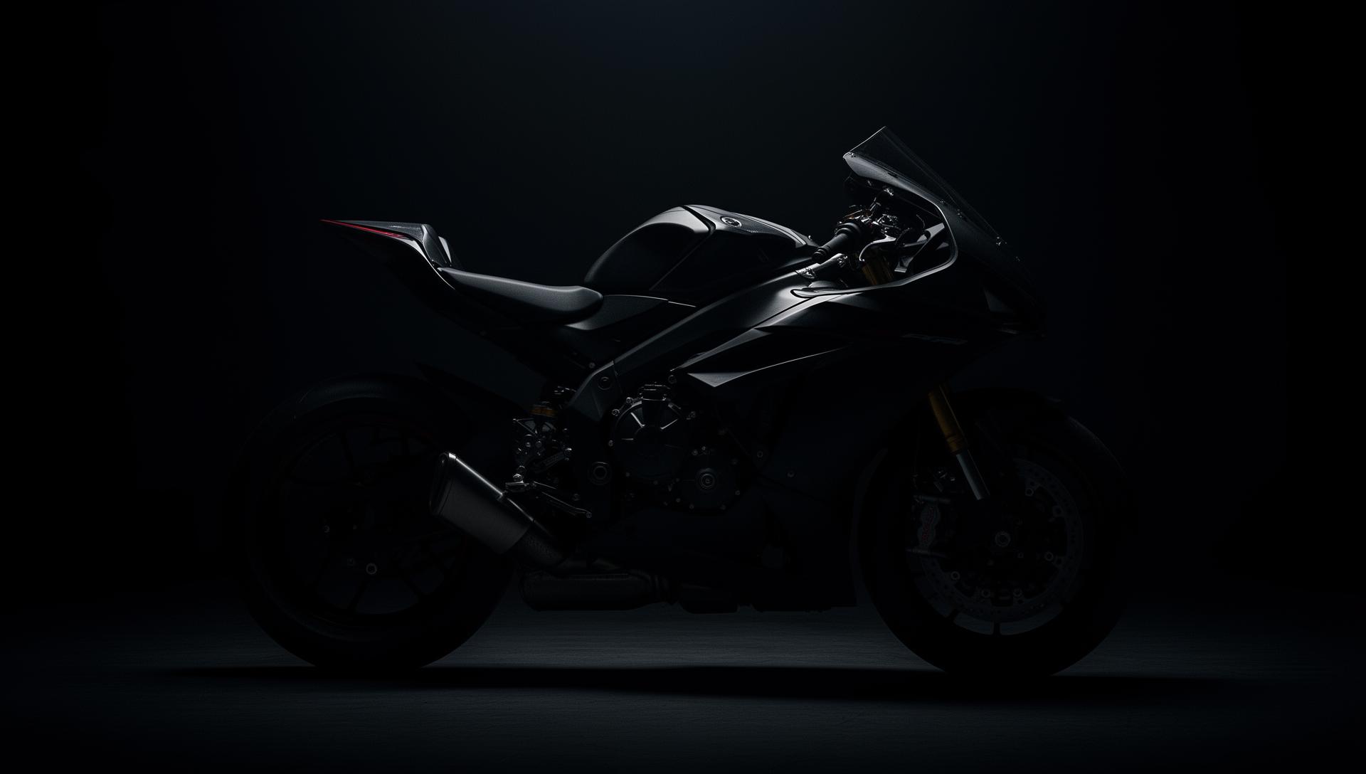 Performance motorcycle in dramatic studio lighting